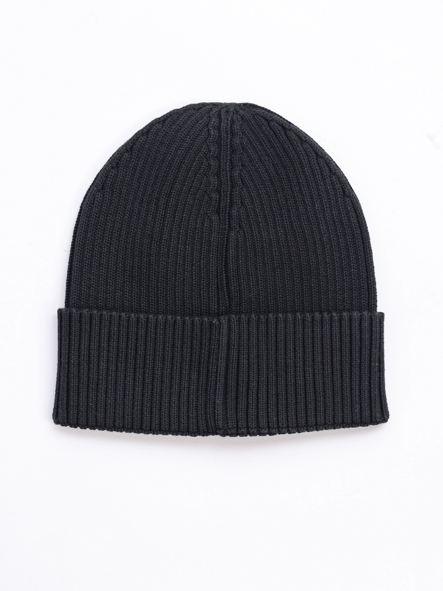 Шапка-бини черного цвета с отворотом из хлопка